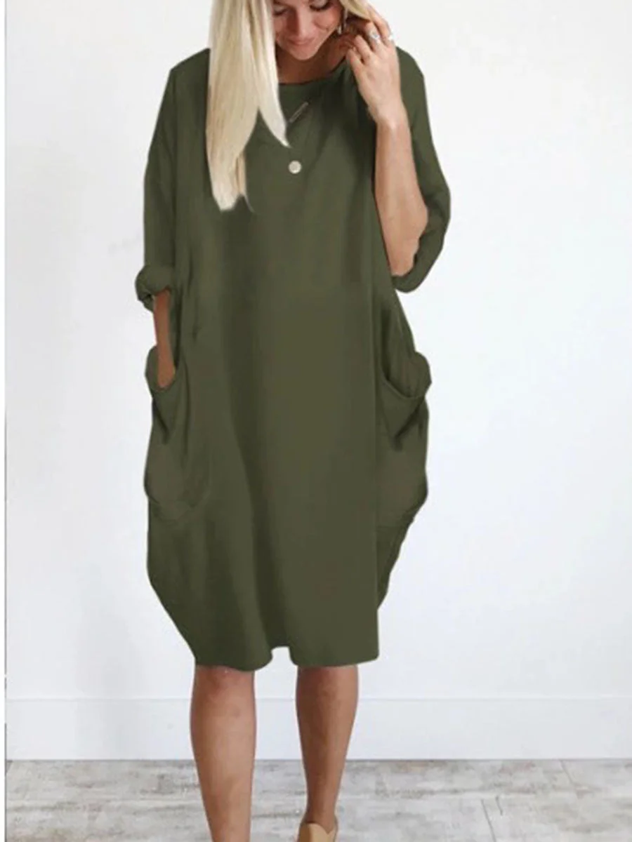 Casual Pocketed Loose Shirt Dress