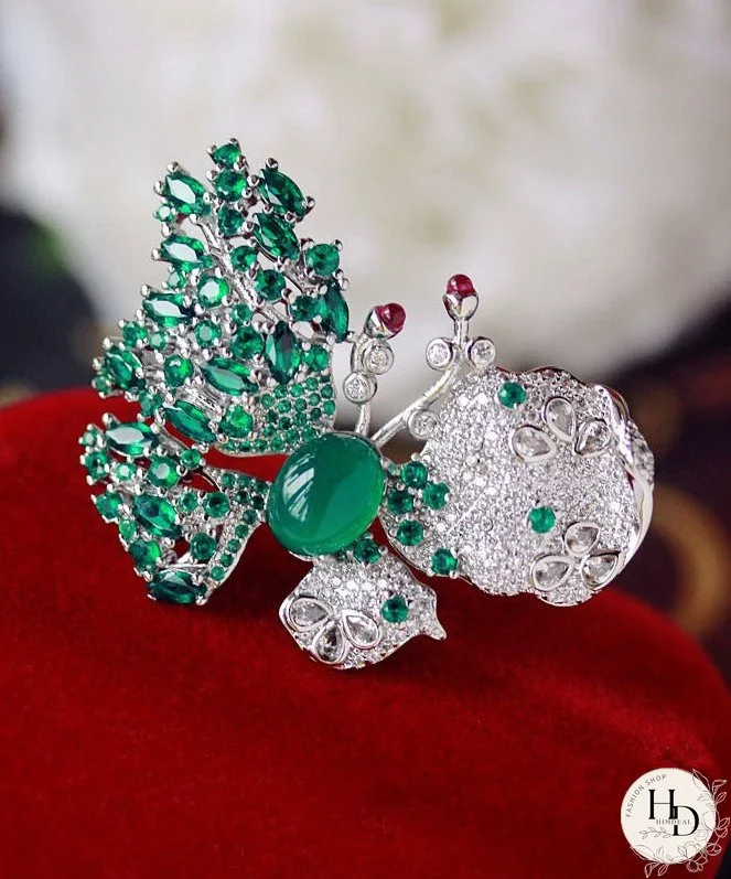 Oversize Colorblock Sterling Silver Chalcedony Butterfly Zircon Rings