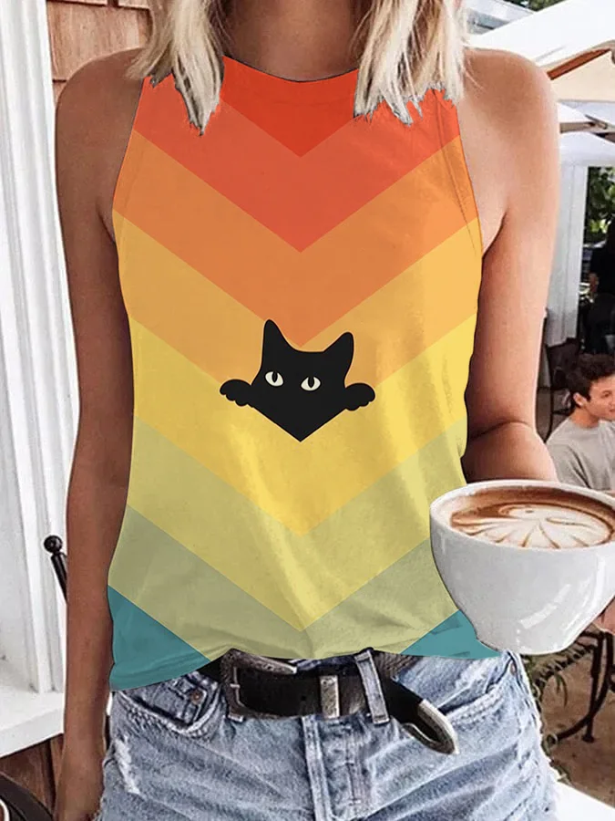 Rainbow Cat Print Comfort Vest Top