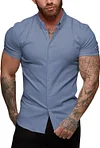 URRU Men's Muscle Dress Shirts Slim Fit Stretch Short Sleeve Casual Button Down Shirts for Men