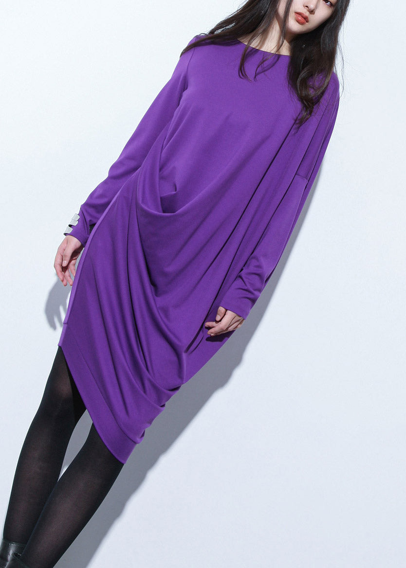 VCSHOES Purple Asymmetrical Design Solid Maxi Dress Fall