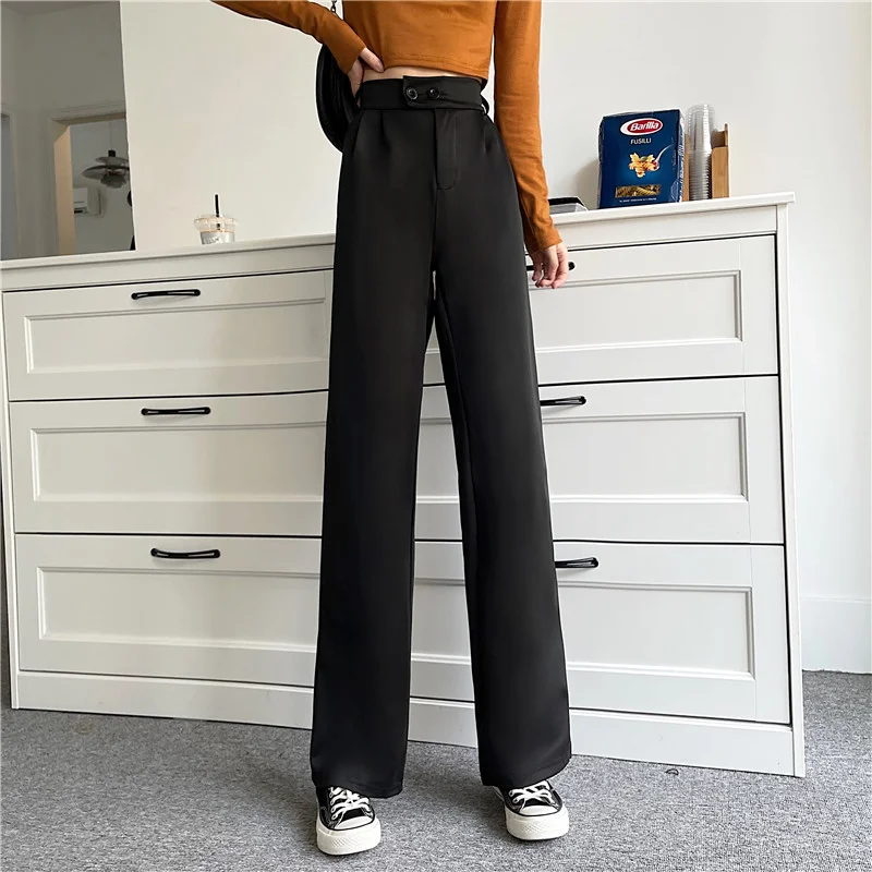 Uveng Uveng Leg Pants Women 2023 Autumn Dress New Korean Version Of High Waist Pendant Suit Pants Retro Student Casual Pants Women's Wear