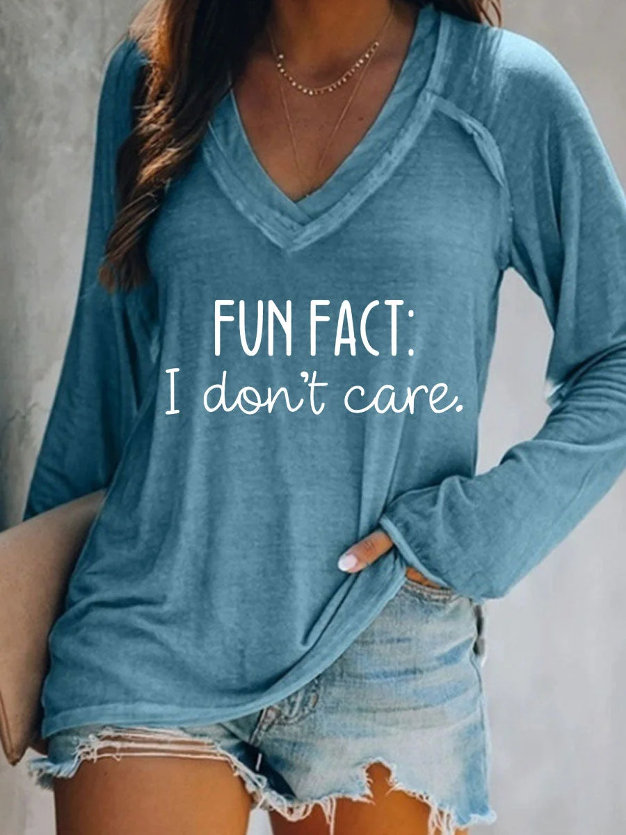 Fun Fact I Don't Care V-neck Long Sleeve T-shirt