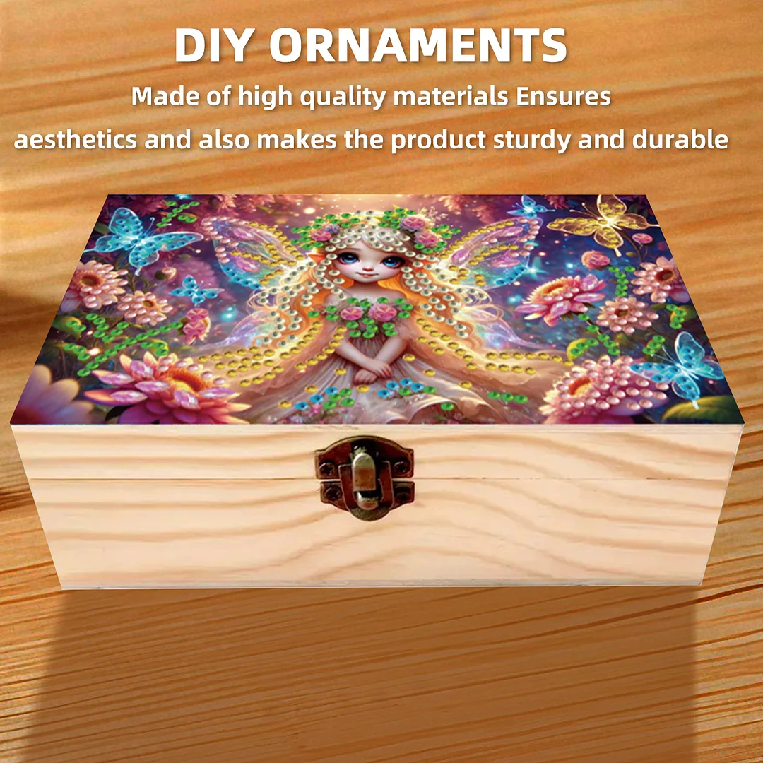 5D DIY Diamond Painting Handmade Wood Storage Box Crystal Storage Case (Elf)