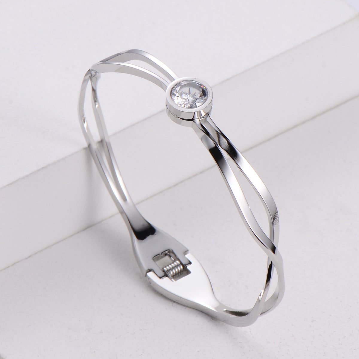 Women Korean Metal Diamond Stainless Steel Bangles