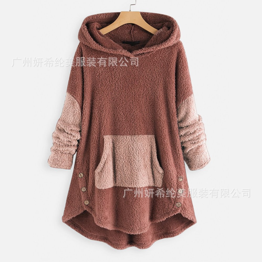 Fashion Women's Korean-style Loose Plush Solid Hooded Sweater Hoodie