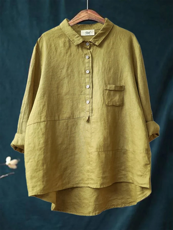 Round Neck Cotton And Linen Solid Color Top hjn Shicloths