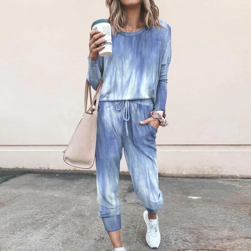 Autumn Winter 2020 New Women's Print Leisure Two Piece Suit Home Loose Sports Fashion Leisure Suit Fashion Top And Pants S-3XL