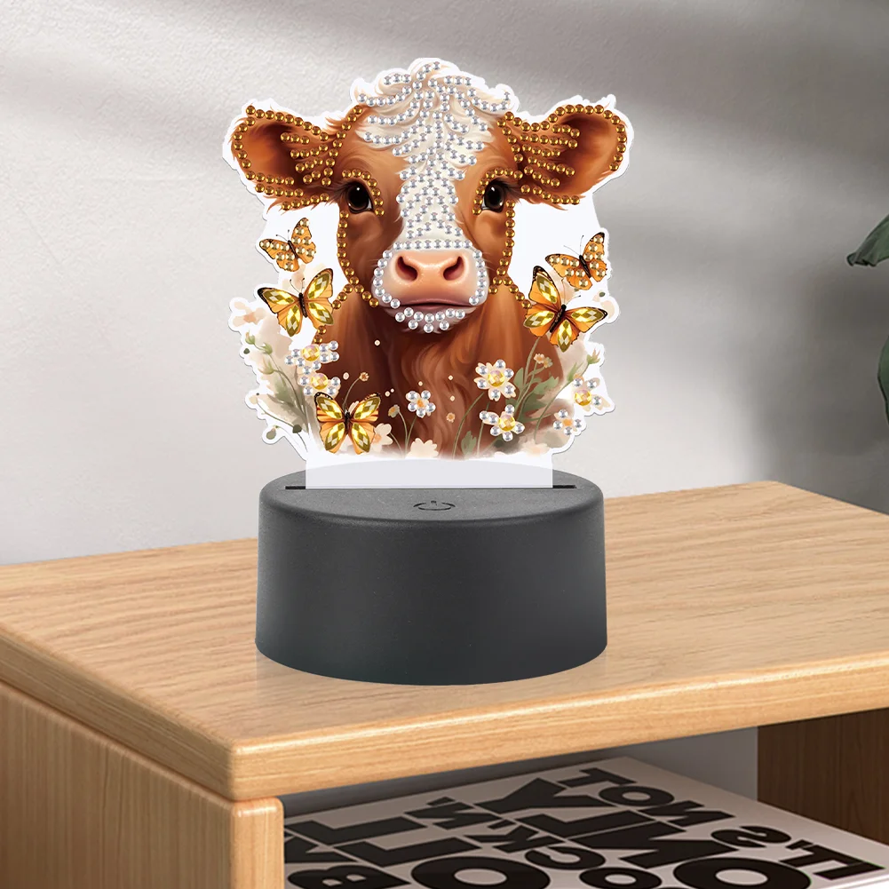 5D DIY Acrylic Cow Double Sided Diamond Painting LED Night Light for Adults