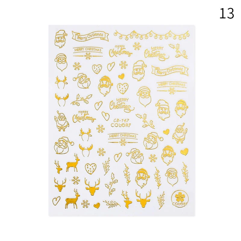 Winter Xmas 3D Nail Sticker Christmas Elk Santa Snowflake Rabbit Cartoon Slider Design Polish Nails Decals Nail Art DIY Decor-Nail Inspo