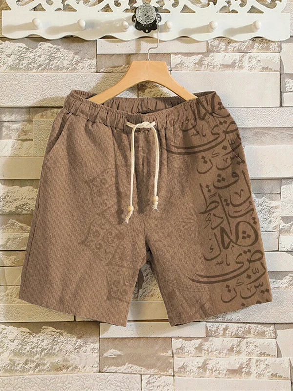 Men's Calligraphy Art Pattern Print Casual Shorts
