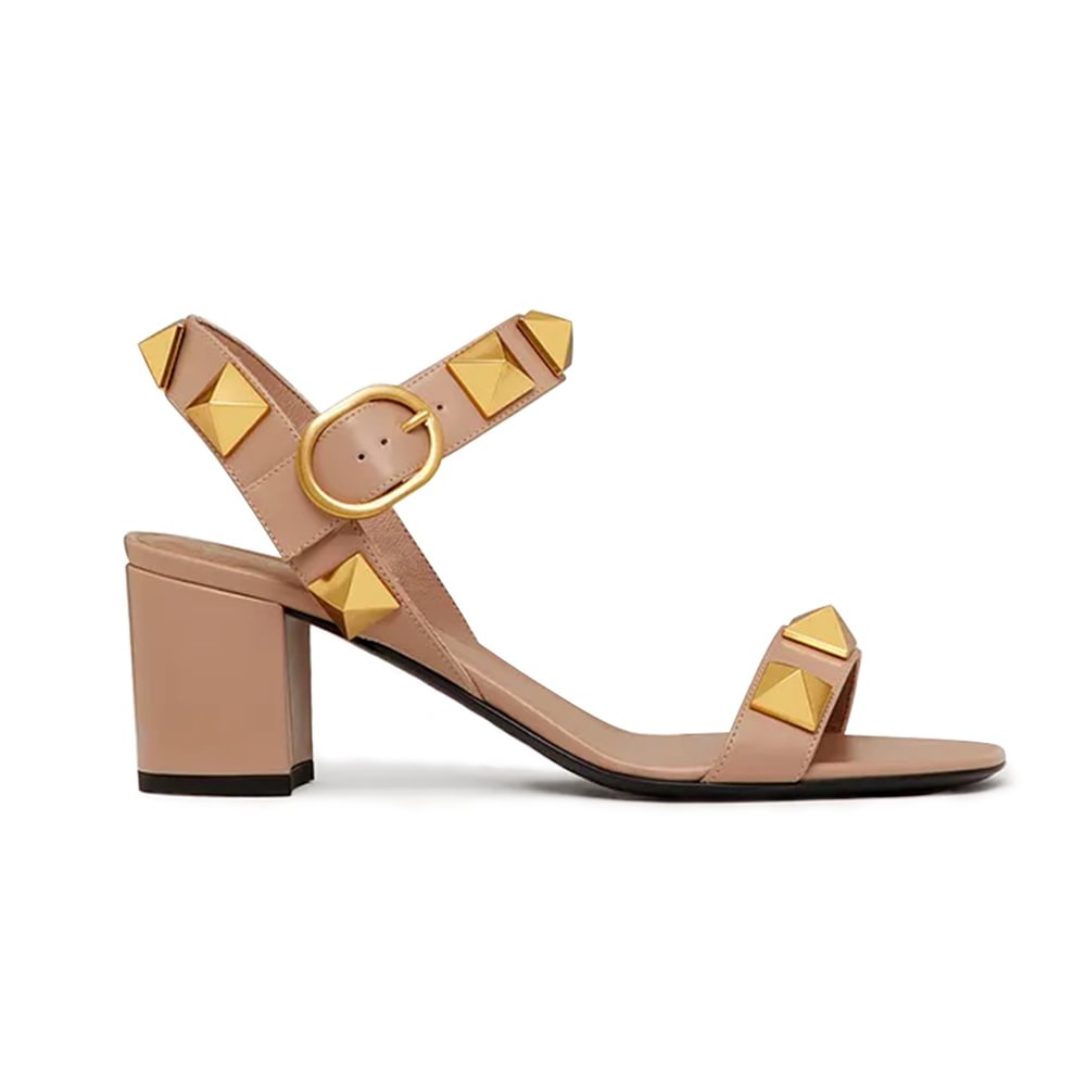 60mm Women's Block Low Heels Square Rivets Matte Sandals-vocosishoes