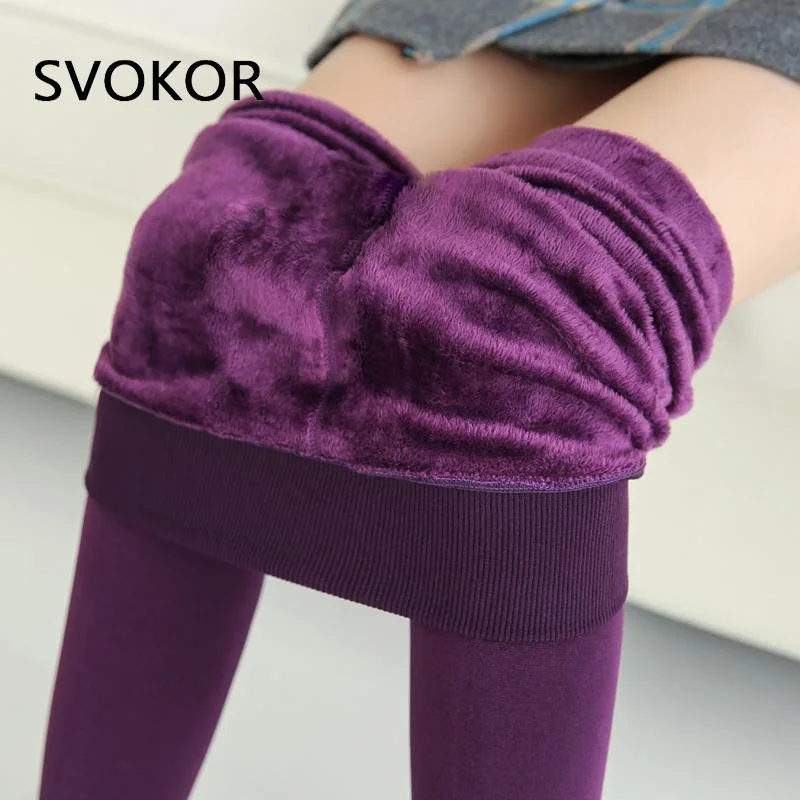 SVOKOR Winter Leggings Knitting Velvet Leggings High Elastic Thicken Warm Pants Skinny Pants For Women Leggins Comfortable