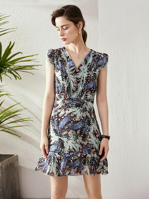 Robe en soie mancherons volants-Soieplus
