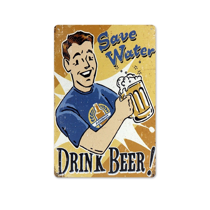 Beer Vintage Tin Painting Bar Background Wall Decoration Painting Home Frameless Iron Pendant