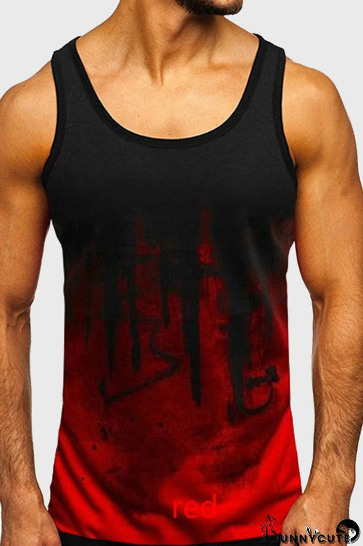 Red Fashion Casual Print Basic O Neck Men's Tops