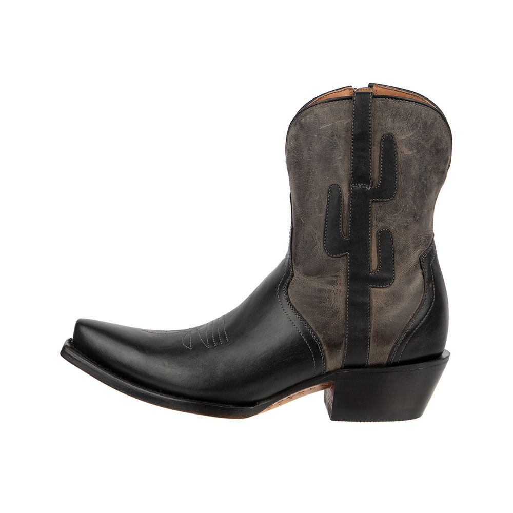 Black Snip Toe Block Heel Side-Zip Distressed Cowgirl Ankle Boots    Nicepairs