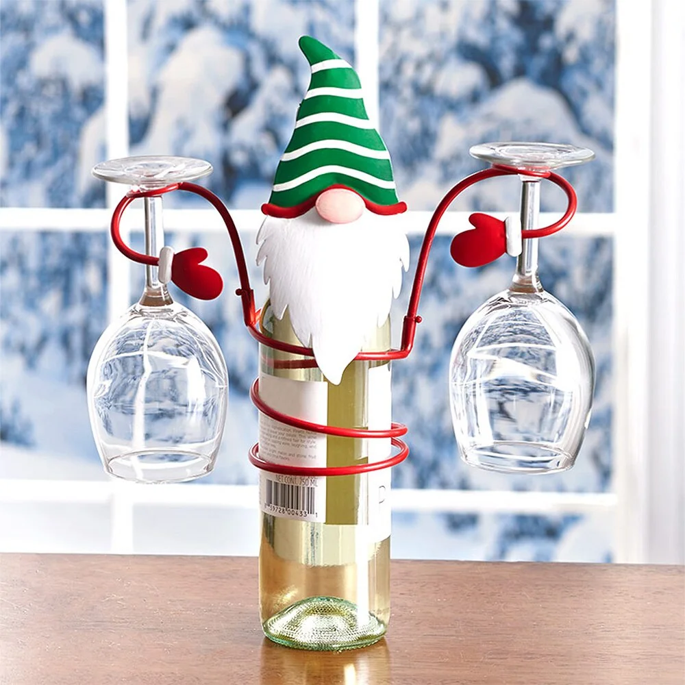 Christmas Gift Christmas Wine Glass Holder Tabletop Decoration Holiday Wine Bottle Glass Holders Countertop Bar Kitchen Tableware Decor Supplie