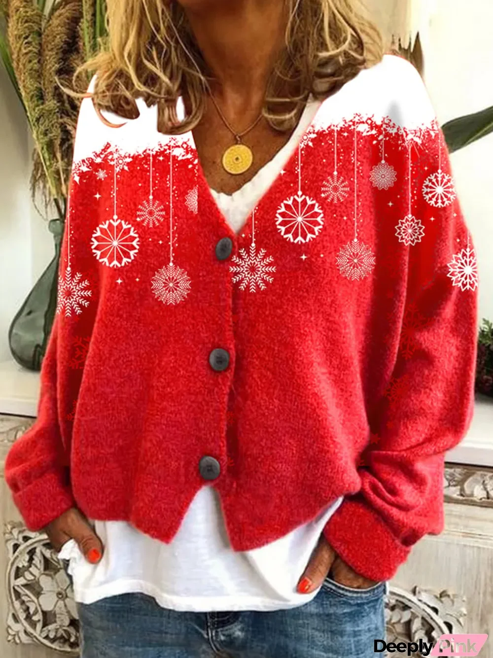 Women's Christmas Printed Loose Flannel Cardigan