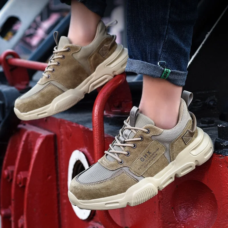 2021 Work Safety Shoes Steel Toe Anti-puncture Indestructible Men Safety Boots Kevlar Insole Suede Leather Upper Work Sneakers