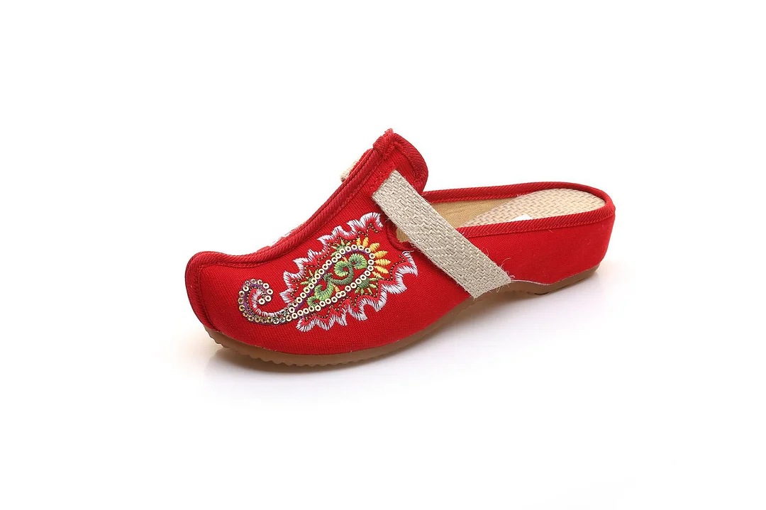 Colourp Colourp Ethnic Style Summer Ladies Embroidered Cloth Art Slippers Embroidered Cloth Shoes Sandals
