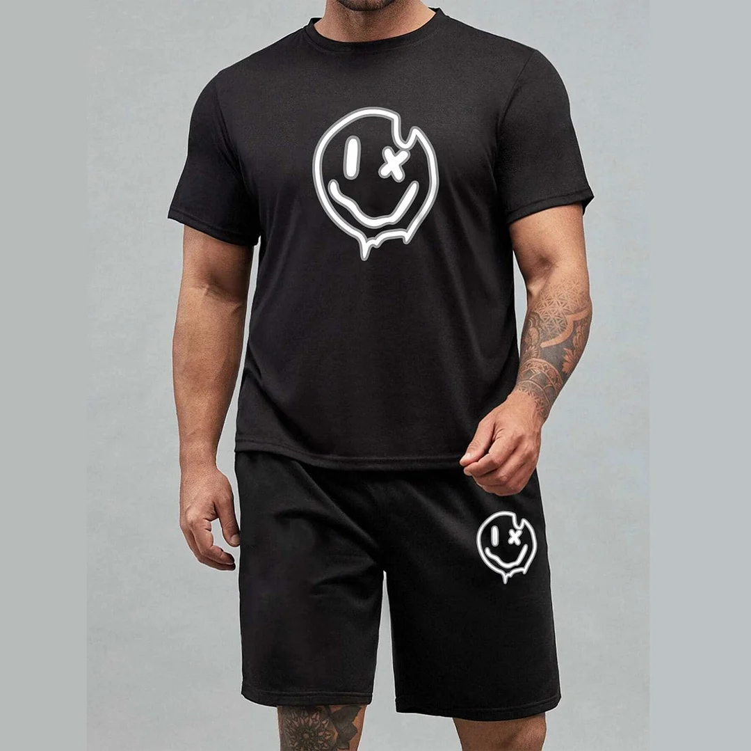 Emoji Black T-shirt and Shorts Printed Suit