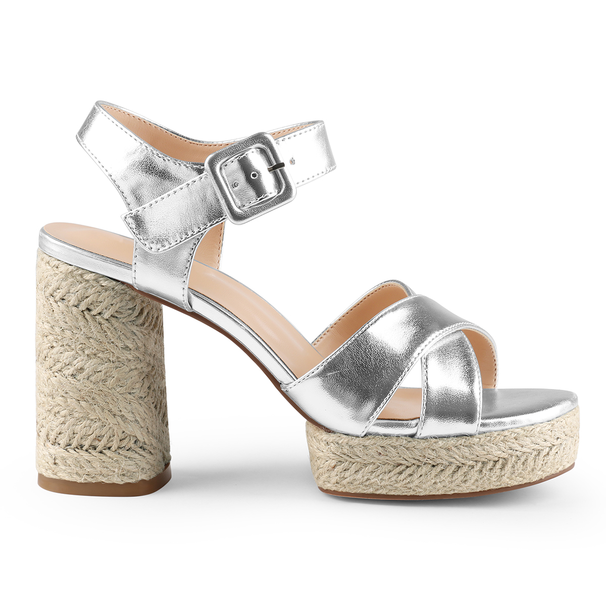 95mm Espadrille Platform High Heels for Women Ankle Strap Chunky Sandals-MERUMOTE