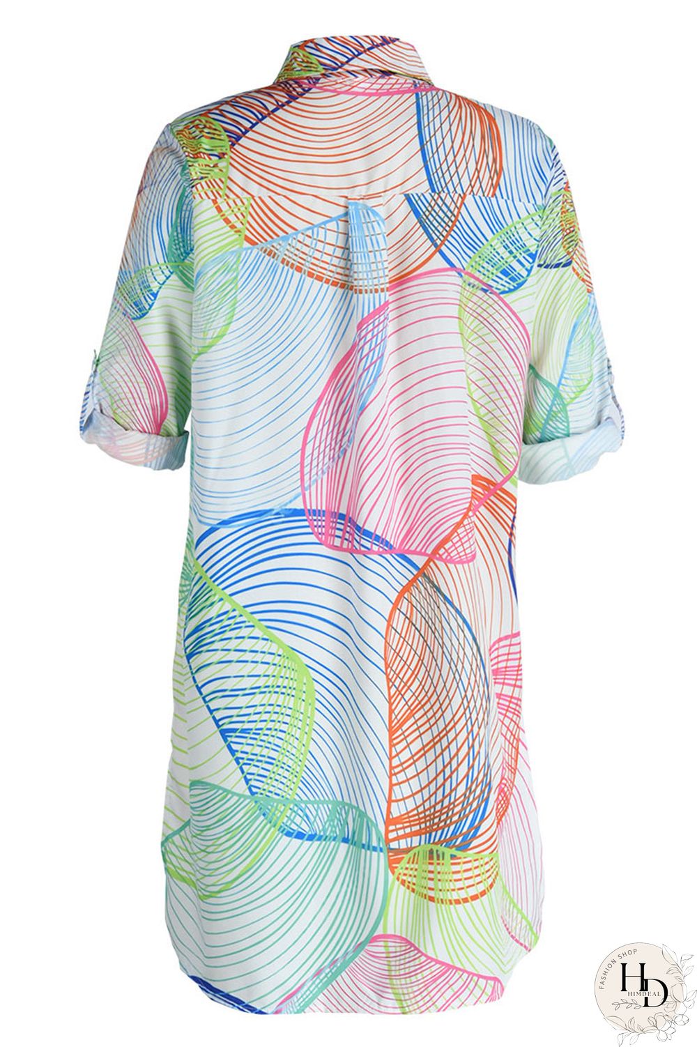 Sky Blue Casual Print Patchwork Buckle Turndown Collar Tops