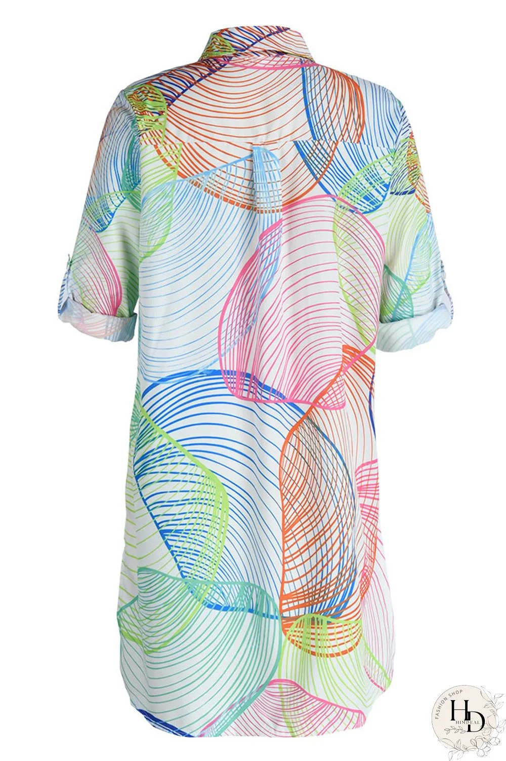 Sky Blue Casual Print Patchwork Buckle Turndown Collar Tops