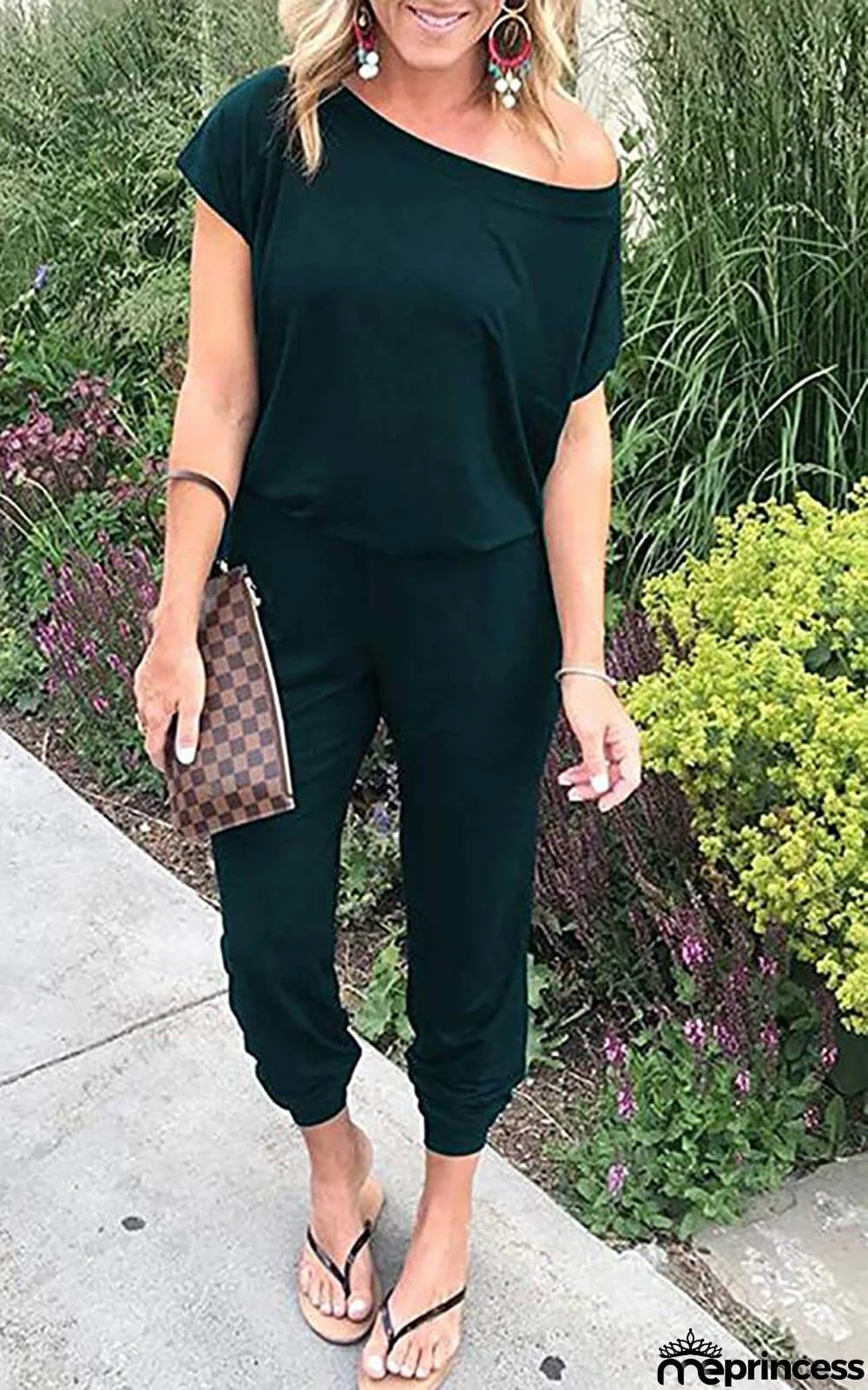 Women's Loose Fit Off Shoulder Jumpsuit Rompers with Pockets