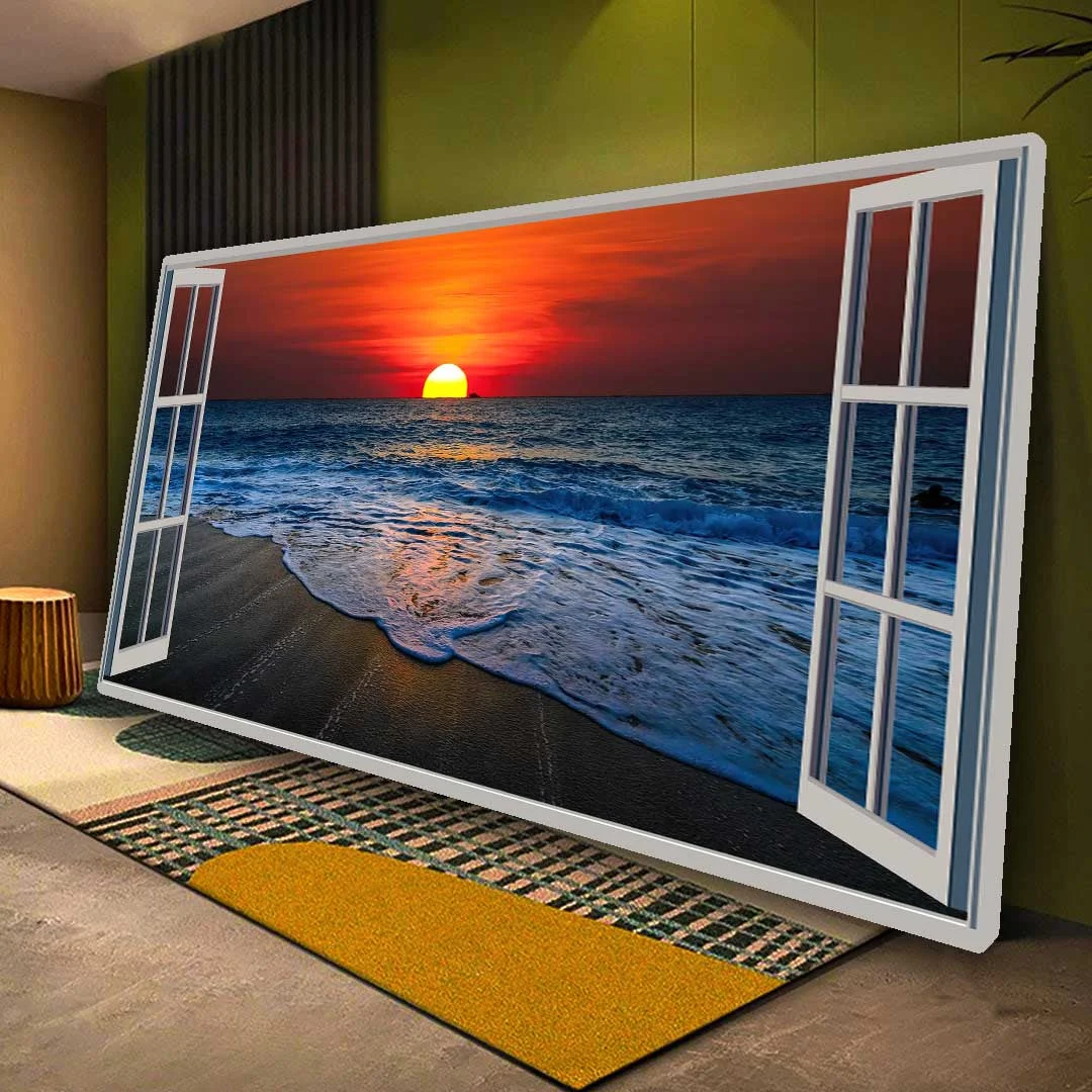 The Sunset Beach Window Canvas Wall Art