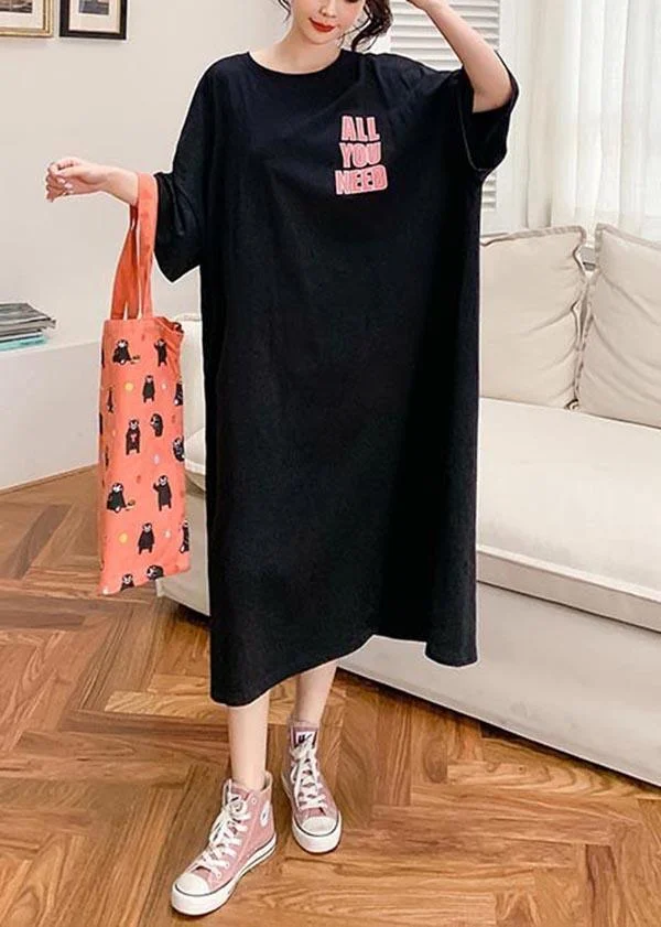 Beautiful Black Short Sleeve Cotton Casual Summer Dresses
