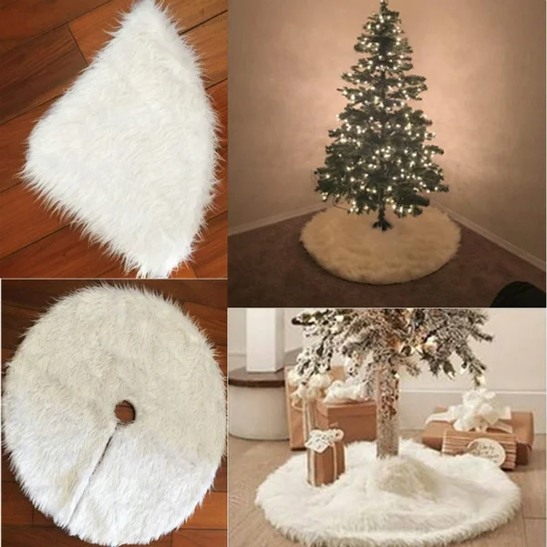 NEW Christmas Plush Skirt White Long Haired Christmas Tree Skirt Decor Christmas Gift
