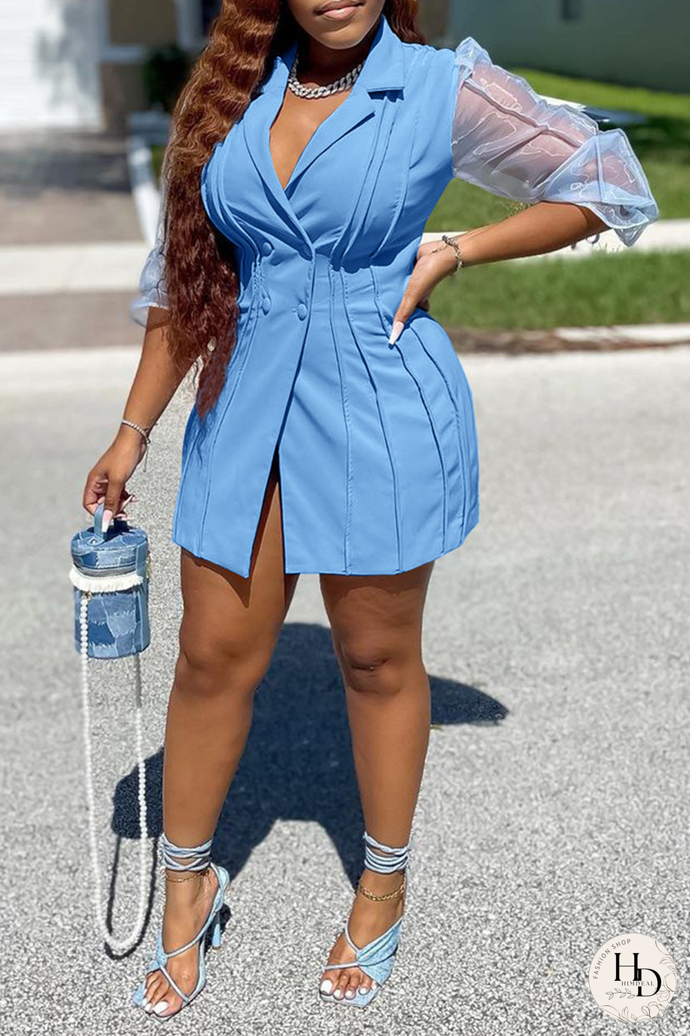 White Casual Solid Patchwork Turndown Collar Pencil Skirt Dresses