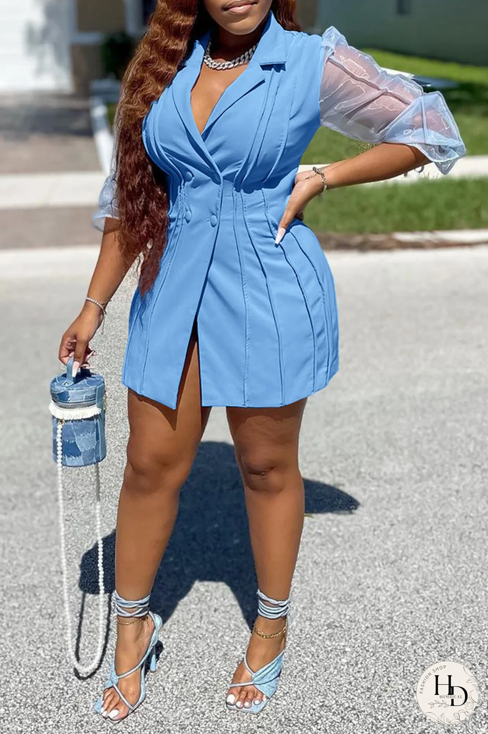 White Casual Solid Patchwork Turndown Collar Pencil Skirt Dresses