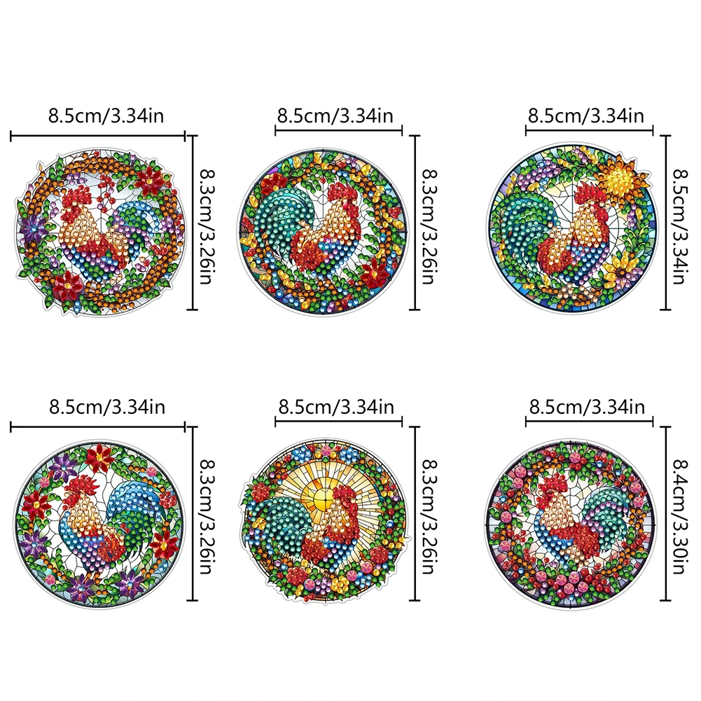  6 Pcs Rooster Diamond Painting Cartoon Fridge Magnetic Stickers