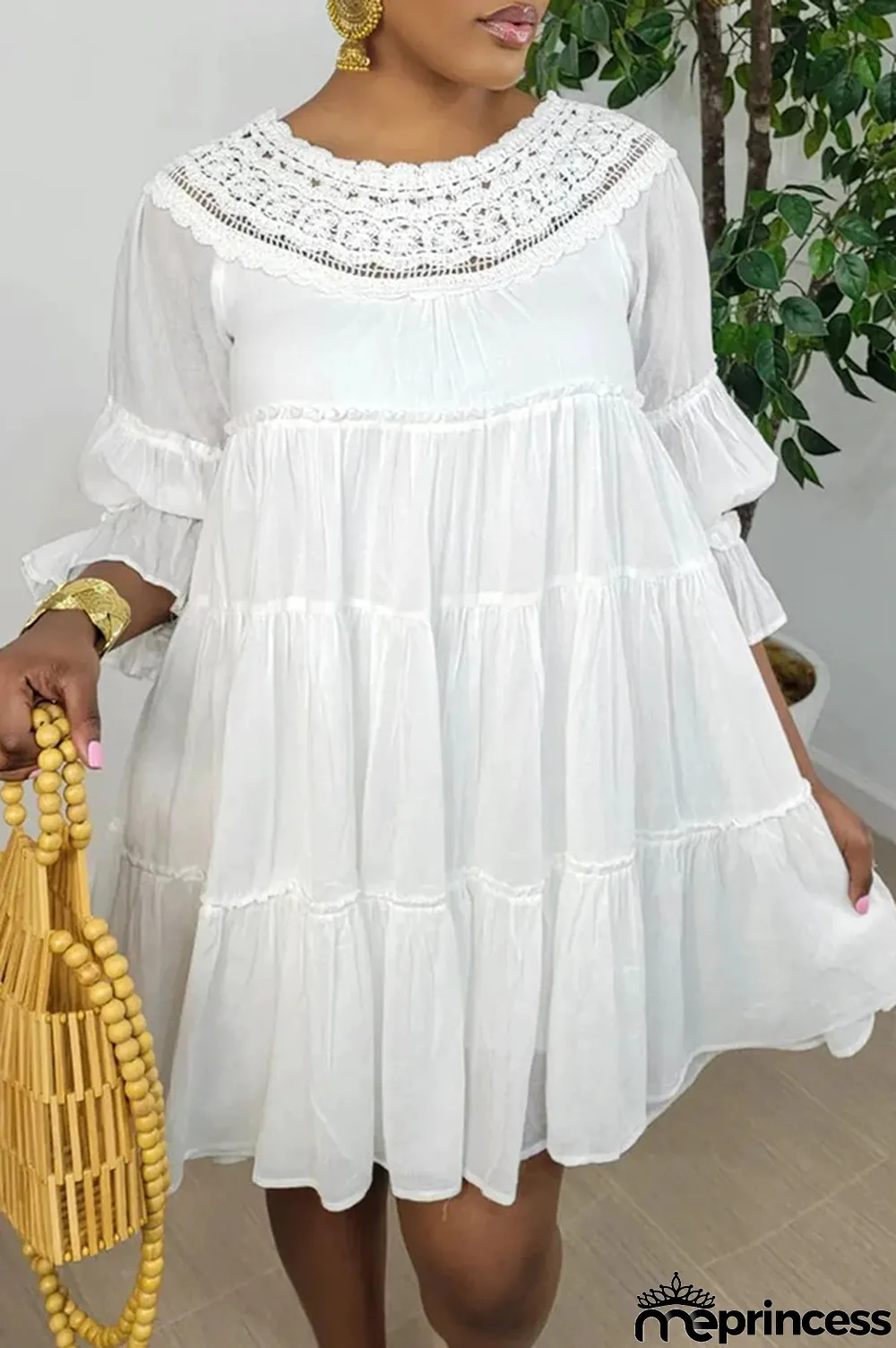 Women'S Lace Loose Smocked Dress