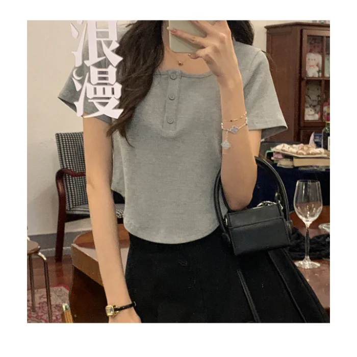 Brownm Brownm T-Shirt Female 2024 Summer New Korean Version Casual Show Thin Inside The Students Slim High Waist Student Jacket Tide