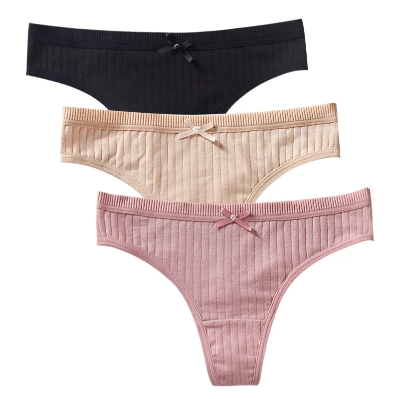 Women's Cotton G-String Thong Sexy Panties For Women String Briefs Underwear Intimate Lingerie Ladies T-Back Low-Rise 3 Pcs/Set