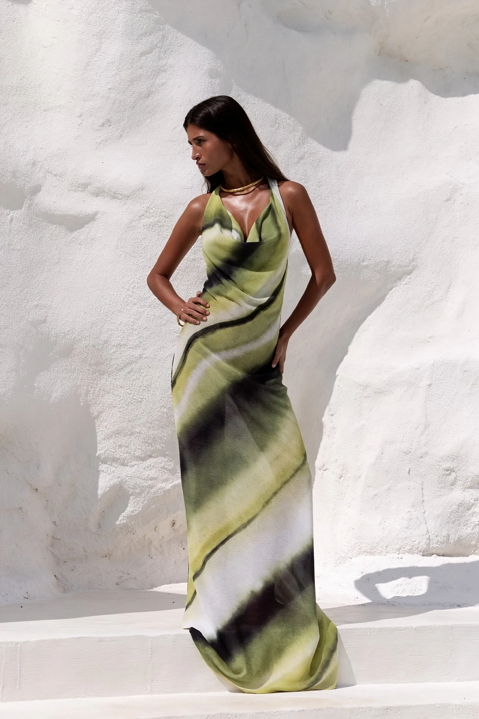 Damen Maxi Kleid – Ärmellos, Drapierter Ausschnitt, Tie-Dye, Fließend-83479-1f95f47e-dd2e-452a-a880-7958e55035f6