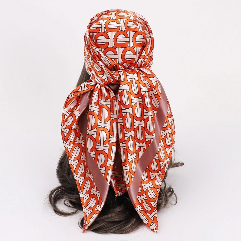 Women’s Vacation Plaid Satin Printing Silk Scarf