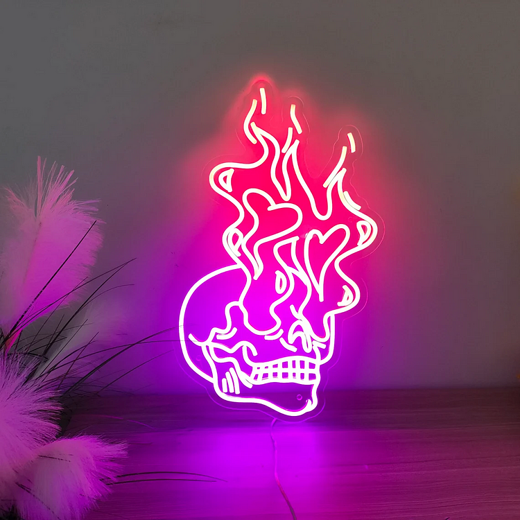 Skull Head Neon Sign Custom Handmade Art Neon Light Skull fire neon light Wall Decor Personalized Aesthetic Gifts