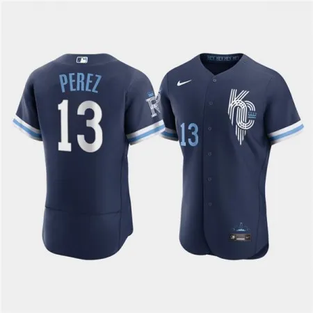 Men's Kansas City Royals #13 Salvador Perez 2022 Navy City Connect Flex Base Stitched MLB Jersey VMM9