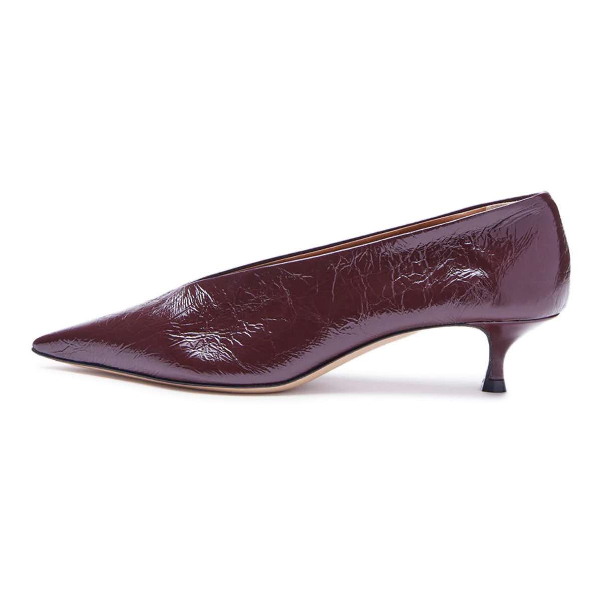 Maroon Vegan Leather Slip-On Pointed Toe Pumps Shoes with Kitten Heel Nicepairs