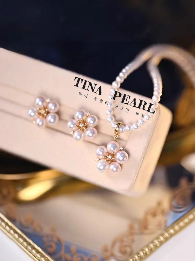 2024 TINA Jewelry 18k gold + Diamond irregular Sea Water akoya Pearl Flower Pendant