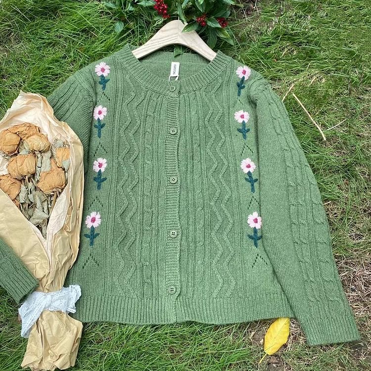 Queenfunky cottagecore style Cottagecore Floral Embroidery Cardigan QueenFunky
