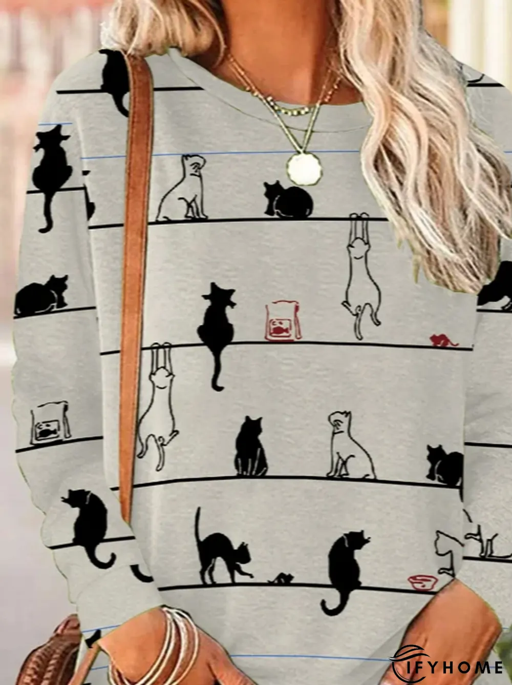 Casual Crew Neck Cat T-Shirt | IFYHOME