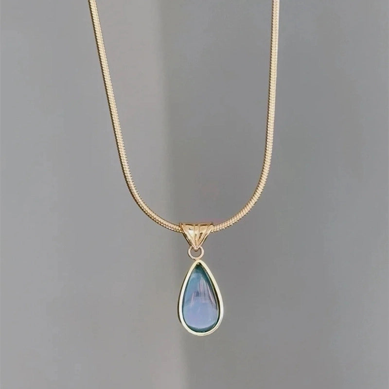 Elegant Water Droplets Titanium Steel Inlay Zircon Pendant Necklace