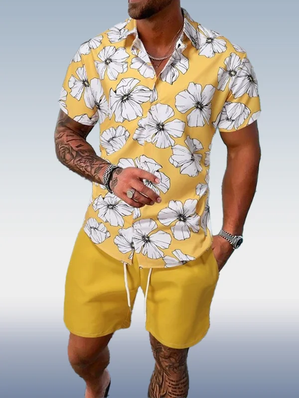 Suitmens Men's Hawaiian Print Short Sleeve Shirt Set 020
