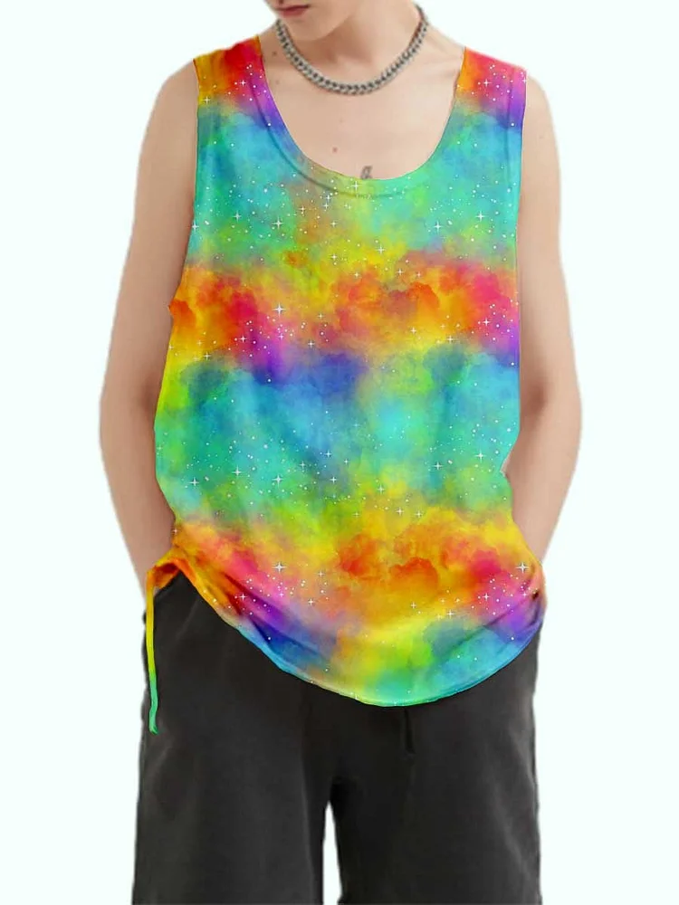 Unisex Rainbow Gradient Art Print Loose Tank Top